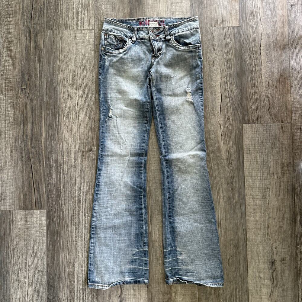 Vtg Hydraulic Jeans Womens 5/6 Blue Cotton Low Rise Flare Y2K Casual Distressed